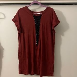Lace down T-shirt dress